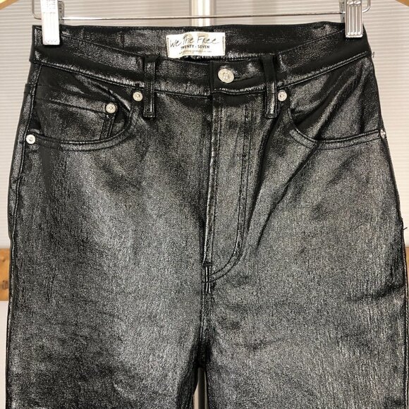 We The Free Phoenix‎ Coated Liquid Black Pleather Button Fly Skinny Jeans 27 - Picture 4 of 15